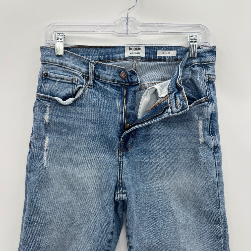 Kensie Jeans The Slim Light Wash Distressed Denim Cropped Jeans Womens 10/30 - Picture 3 of 8